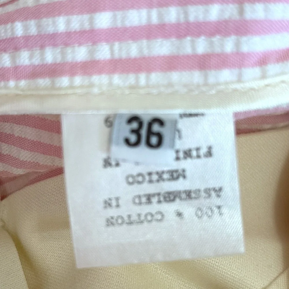 Corbin Mens Vintage Seersucker Pleated Pants Size 36 (38X29) Pink White Preppy